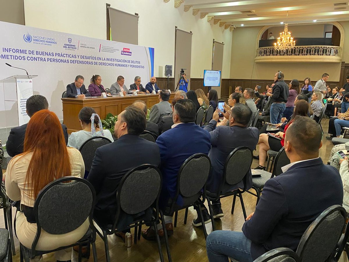 #EnVivo | Presentamos en #Chihuahua el “Informe de buenas prácticas y desafíos en la investigación de delitos cometidos contra #PersonasDefensoras de Derechos Humanos y #Periodistas”.

🔴 Sigue la transmisión: youtube.com/live/DdjavkNld…