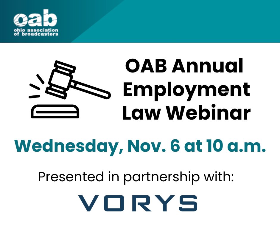 Join us on Wednesday, Nov. 6 for our annual Employment Law Webinar, presented in partnership with our legal counsel of <a href="/voryslaw/">Vorys</a> - FREE for OAB members! Find more info and register now at: bit.ly/3C0JcED.