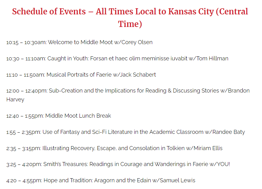 Miriam_Ellis_'s tweet photo. @SignumU Middle Moot Schedule for 10/26 now live with an exciting lineup. I'm so looking forward to presenting! Please come join us for fellowship and fun. #Tolkien #TolkienEvent https://t.co/mY3eW1jgVj https://t.co/zqymcJ60VZ