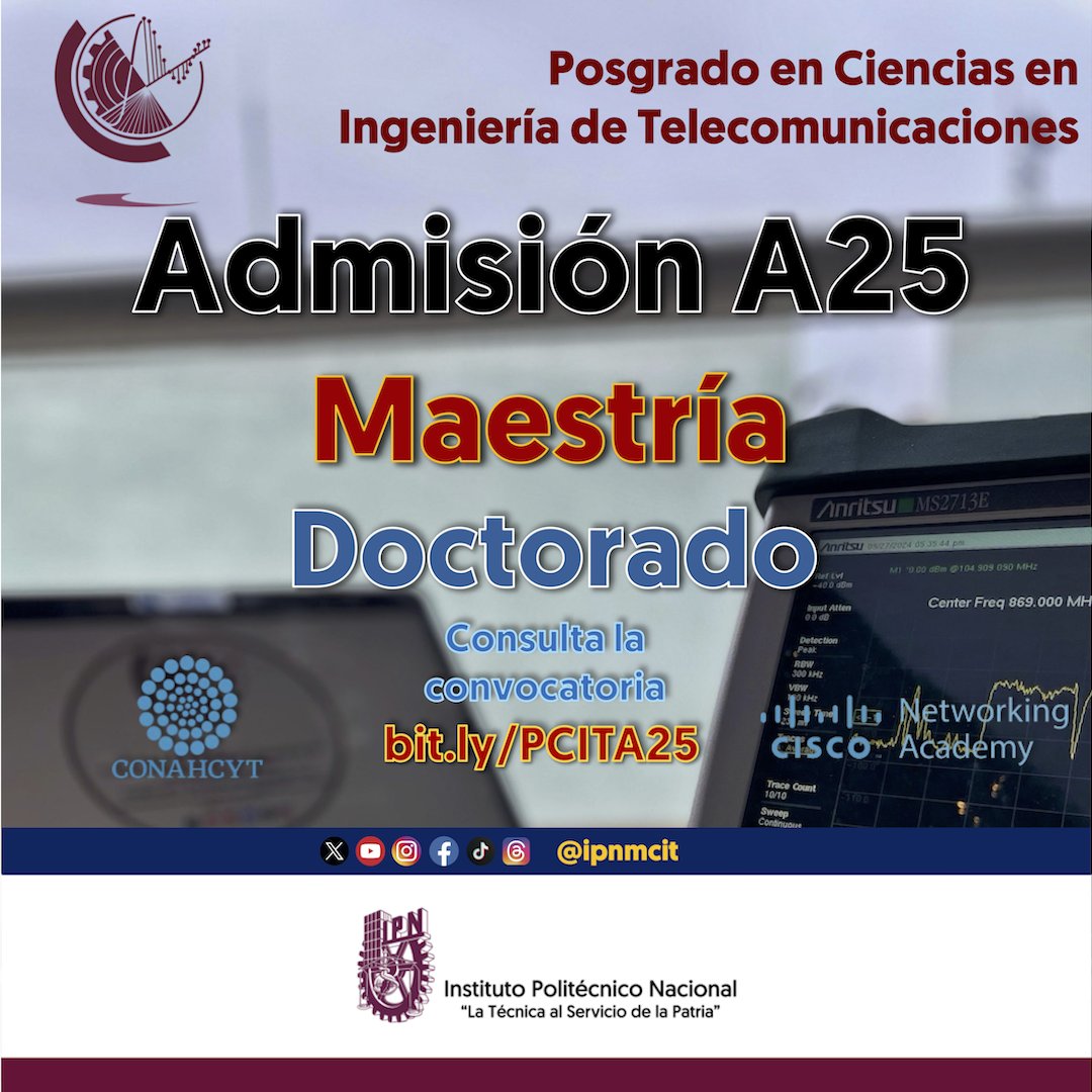 IPN_MX's tweet photo. #ConvocatoriasIPN | 📣 ¡Aún estás a tiempo! Si te interesa ingresar al programa de Posgrado en Ciencias en Ingeniería de Telecomunicaciones @ipnmcit, de la @ESIMEZ_OFICIAL tienes hasta el 31 de octubre, a las  horas para hacer tu registro, revisa la convocatoria en https://t.co/ykAfKRtnlW🧪🧑‍🔬⚛️