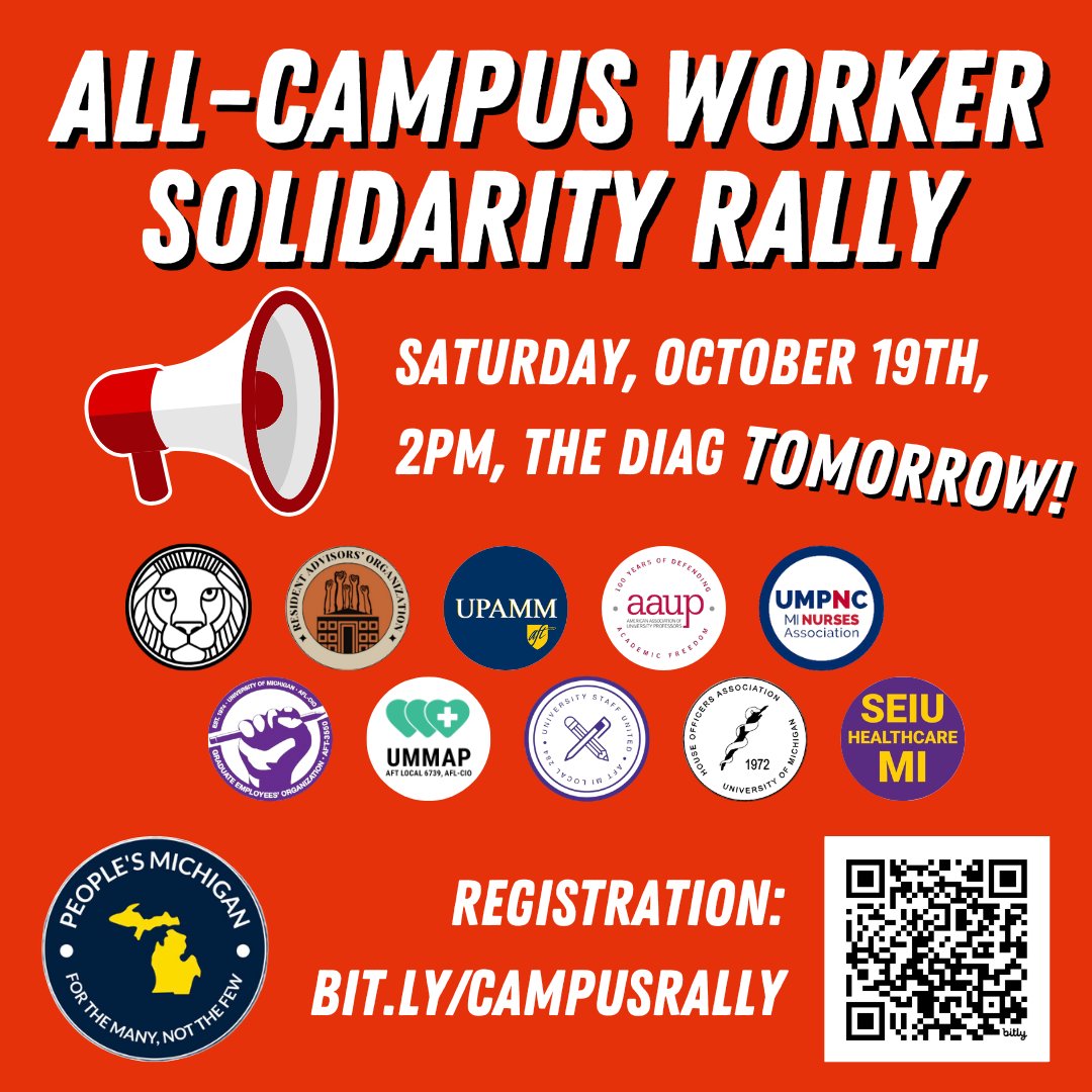 Join fellow LEO members and campus worker allies for an All-Campus Worker Solidarity Rally TOMORROW at 2pm on the Diag! Register: bit.ly/campusrally