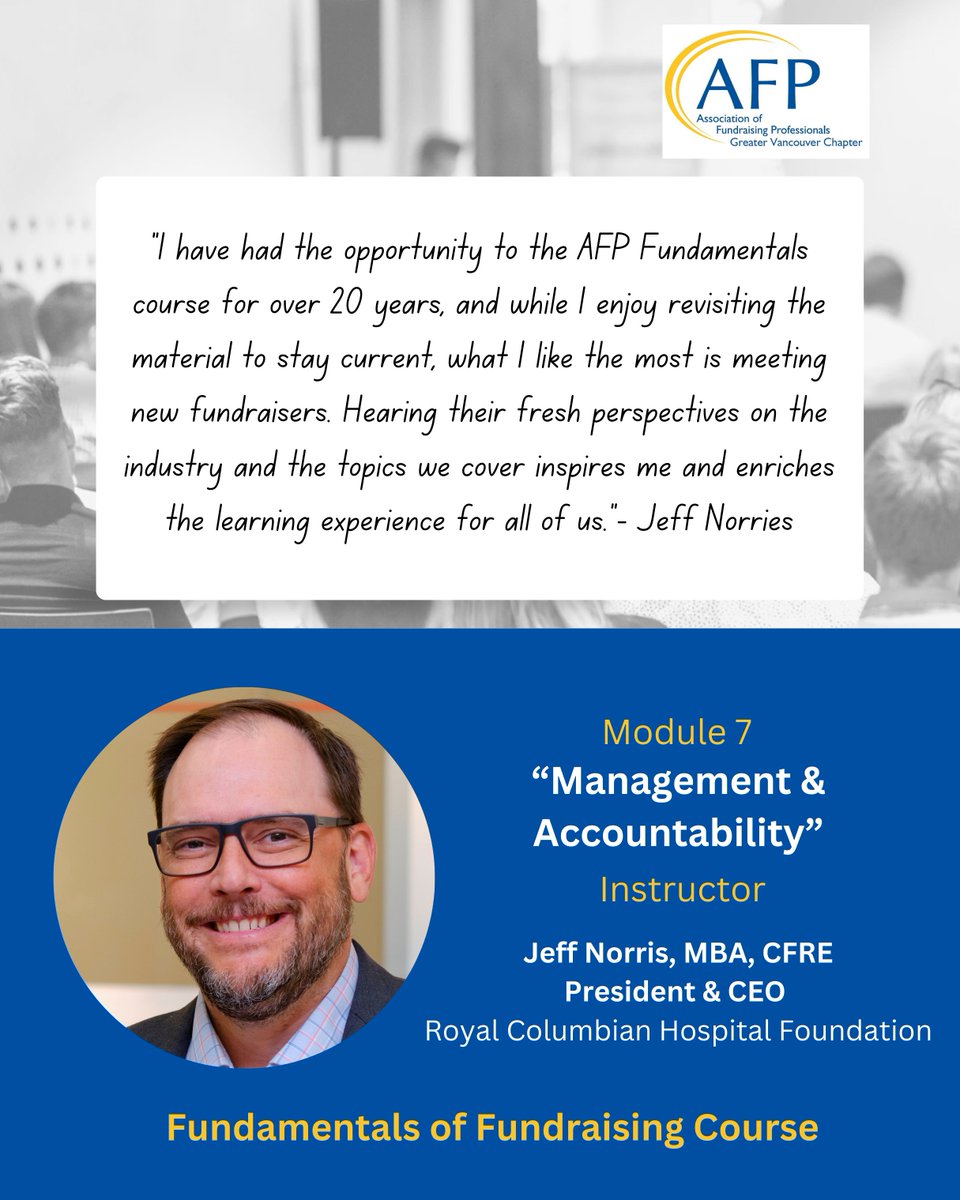 📢 
Thanks Dick Vollet, ICD.D, Former President &amp; CEO at St. Paul's Foundation, and Jeff Norris, MBA, CFRE, President &amp; CEO at Royal Columbian Hospital Foundation!

Join us: loom.ly/PO23fDE

#NonprofitLeadership #AFPFundamentals #LeadershipGiving #FundraisingEducation