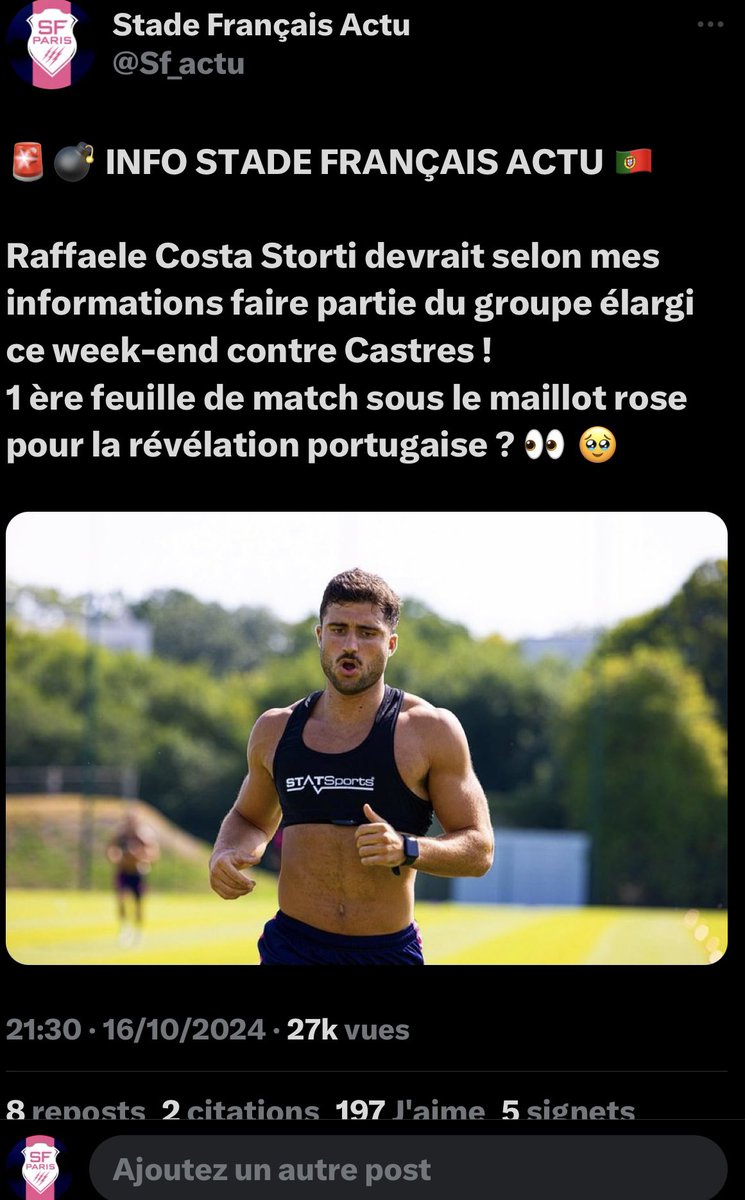 🚨 Annoncé en Exclusivité mercredi, grande première en rose pour Costa Storti🥹🔥🇵🇹

Scelzo titulaire en 8 🇦🇷
Koffi enchaîne, Meité et Turagacoke sur le banc !
Gimbert une nouvelle fois titulaire…!

Ezeala-Jonas- Storti que la fête commence 🤩🥳

Vos avis sur cette compo ? ⬇️