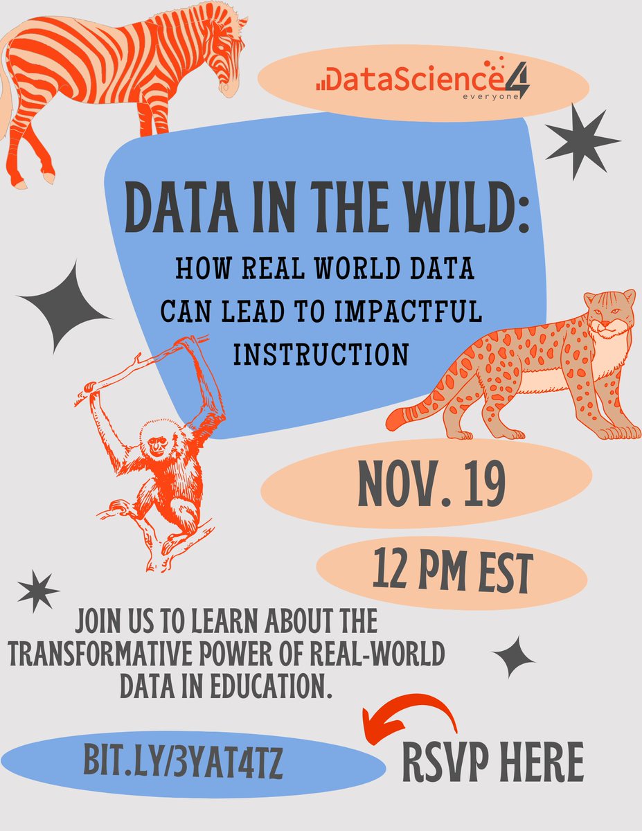 dsforeveryone's tweet image. Data in the Wild: How real-world data can transform instruction!
Join us on Nov 19 at 12 PM ET for our lasts virtual event of the year exploring how local data can fuel student success. Save your spot here: hubs.li/Q02TXWbW0
#EdChat #DataDrivenTeaching