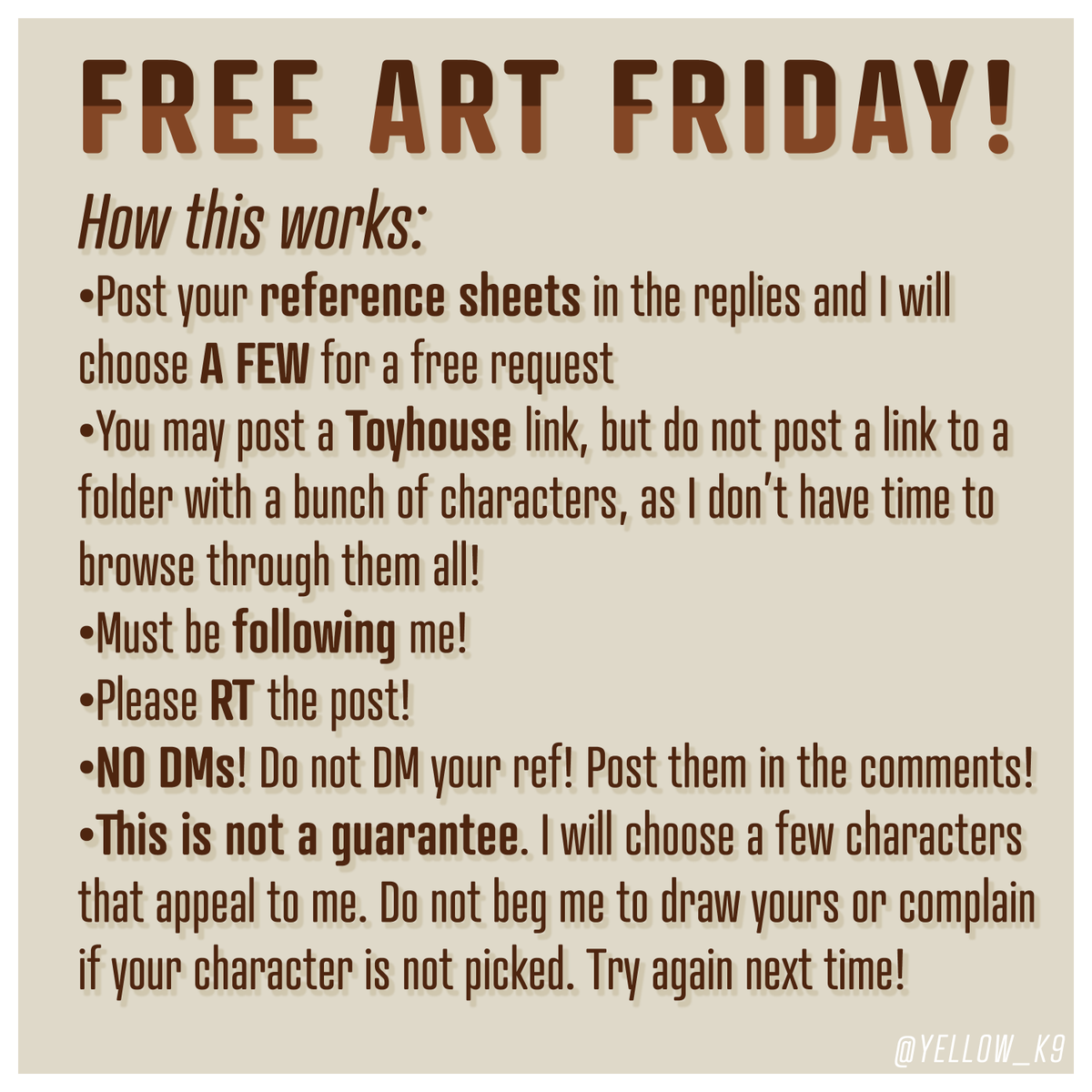 yellow_k9's tweet photo. 🎉FREE ART FRIDAY!🎉

❤️Post your ref sheets below &amp; I will choose A FEW for a free request
🧡I will be doing chibi fall YCHs!
💛Follow me!
💚RT this post!
💙Not a guarantee! I will choose a few that I'm interested in!
💜These are open for $40 if you want to commission! DM me! https://t.co/qO99lJ8ise