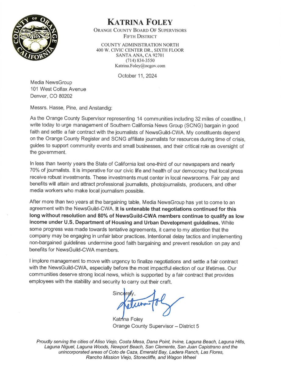 "It is imperative for our civic life and health of our democracy that local press receive robust investments. These investments must center in local newsrooms."

Thank you <a href="/SupervisorFoley/">Supervisor Katrina Foley</a> for supporting local journalists' fight for a fair contract! ✊🏽