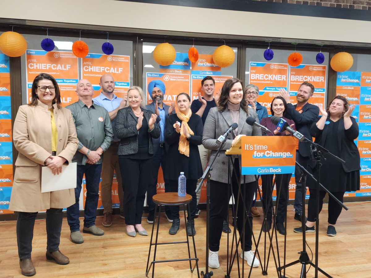Another wonderful day of canvassing, even featuring some wonderful Halloween decorations. 👻👻👻 Also gathered with my fellow #YXE candidates to be with our awesome leader, <a href="/CarlaBeckSK/">Carla Beck</a>! It's #TimeForChange! #CampaignTrail #Leadership #SKVotes2024