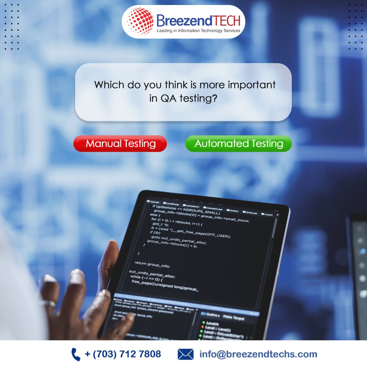 breezendtech's tweet image. Manual Testing vs. Automated Testing – Which one gets your vote?
📷 Let us know in the comments!

Visit: breezendtechs.com

#QATesting #ManualVsAutomated #SoftwareQuality #Poll #breezendtechnology #breezendtechs