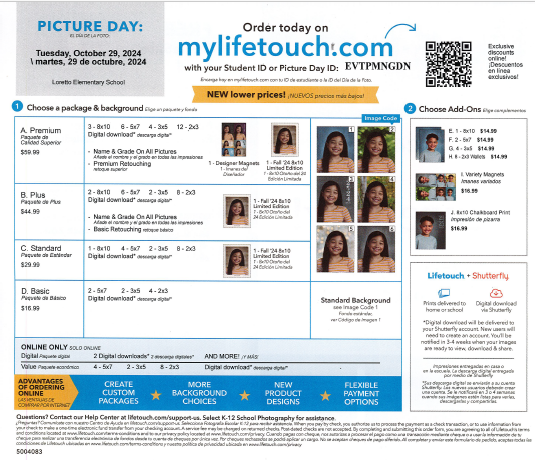 Mark your calendars! Picture Day will be Tuesday, Oct. 29.  You can order today on mylifetouch.com with your Student ID or Picture Day ID: ENTPMNGDN.