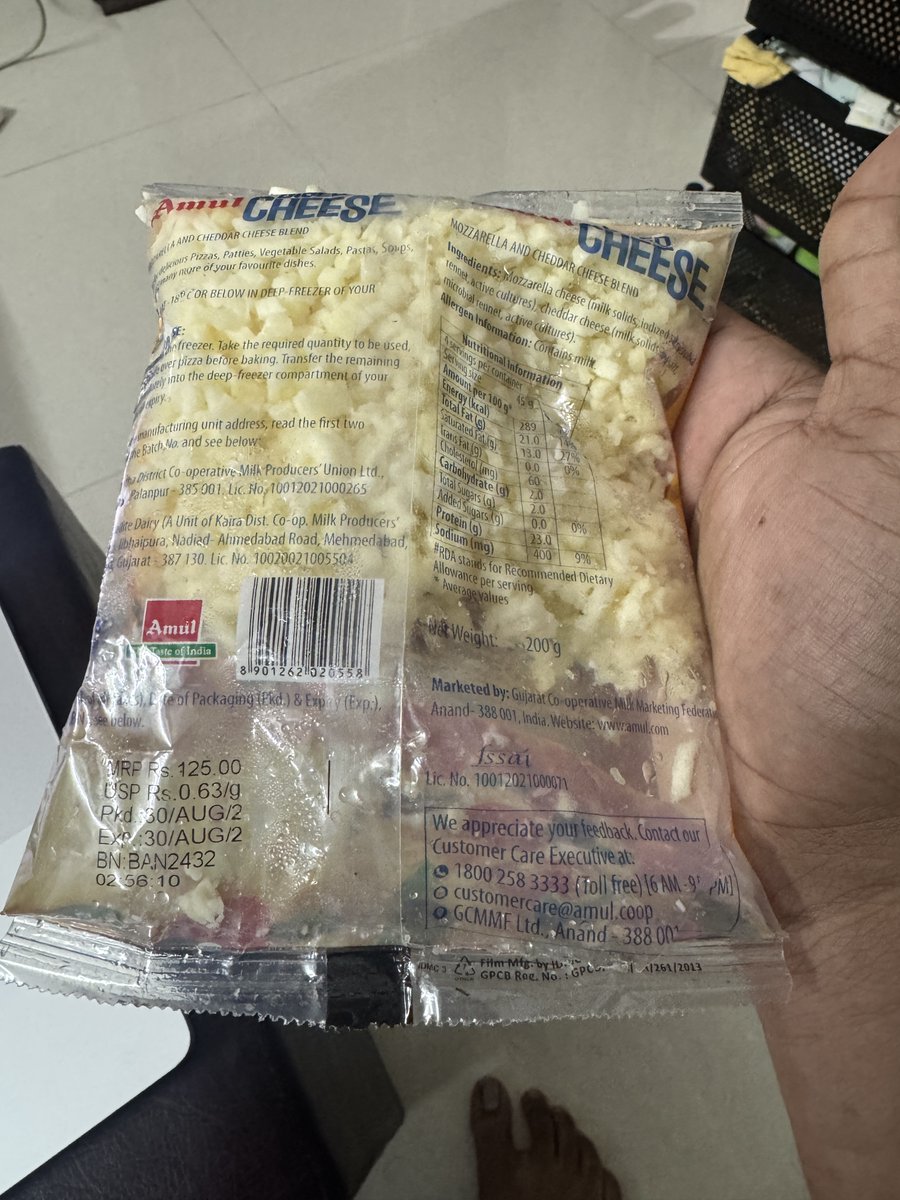nalinikanth99's tweet photo. I ordered a @Amul_Coop Amul cheese packet from @ZeptoNow @zeptocares  I received a packet that doesn't has a proper manufacturing or expiry date, not sure whose quality controls failed to catch this. These big tech companies are building their IPOs on peoples health and lives. https://t.co/WgH4szBKnU
