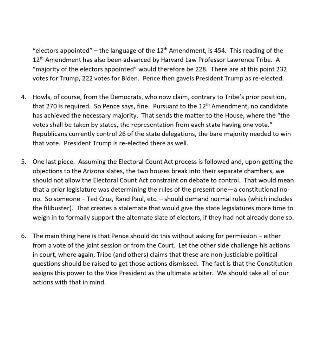 Ein Teil des Apendix zur Anklageschrift beinhaltet übrigens das "January 6 scenario", das Trumps Rechtsberater ihm und v.a. für Mike Pence geschrieben haben. Nicht ohne den Hinweis, dass dies womöglich gegen die Verfassung verstoßen könnte. Wahnsinn.