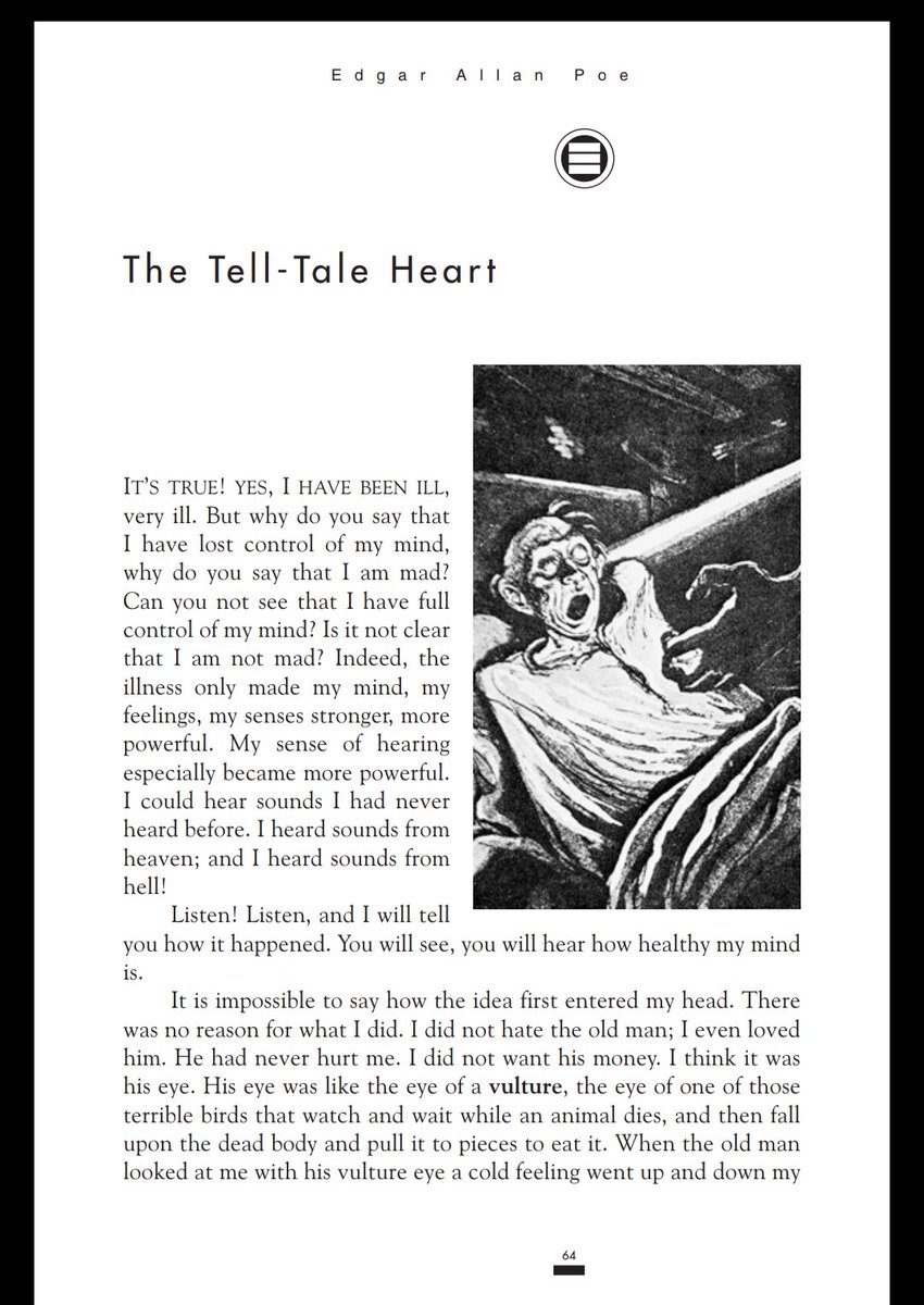 tatown349792's tweet image. #TELLTALESTORY #UTSALTILLO
"His eye was like the eye of a vulture, the eye of one of those 
terrible birds that watch and wait while an animal dies, and then fall 
upon the dead body and pull it to pieces to eat it. "