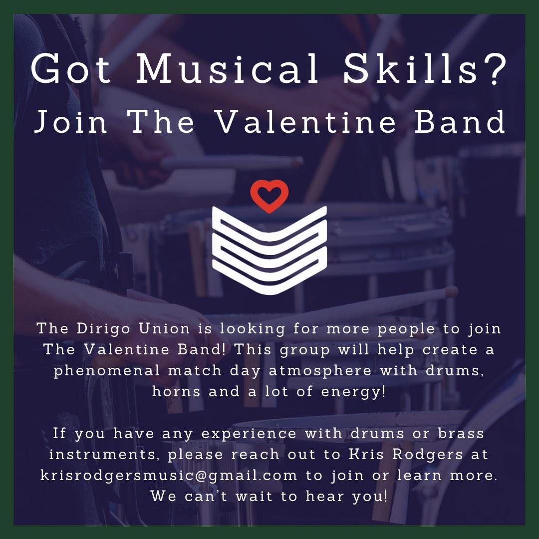 We are looking for people with 🥁 and 🎺 experience for The Valentine Band! See the photo for information on how to join ♥️