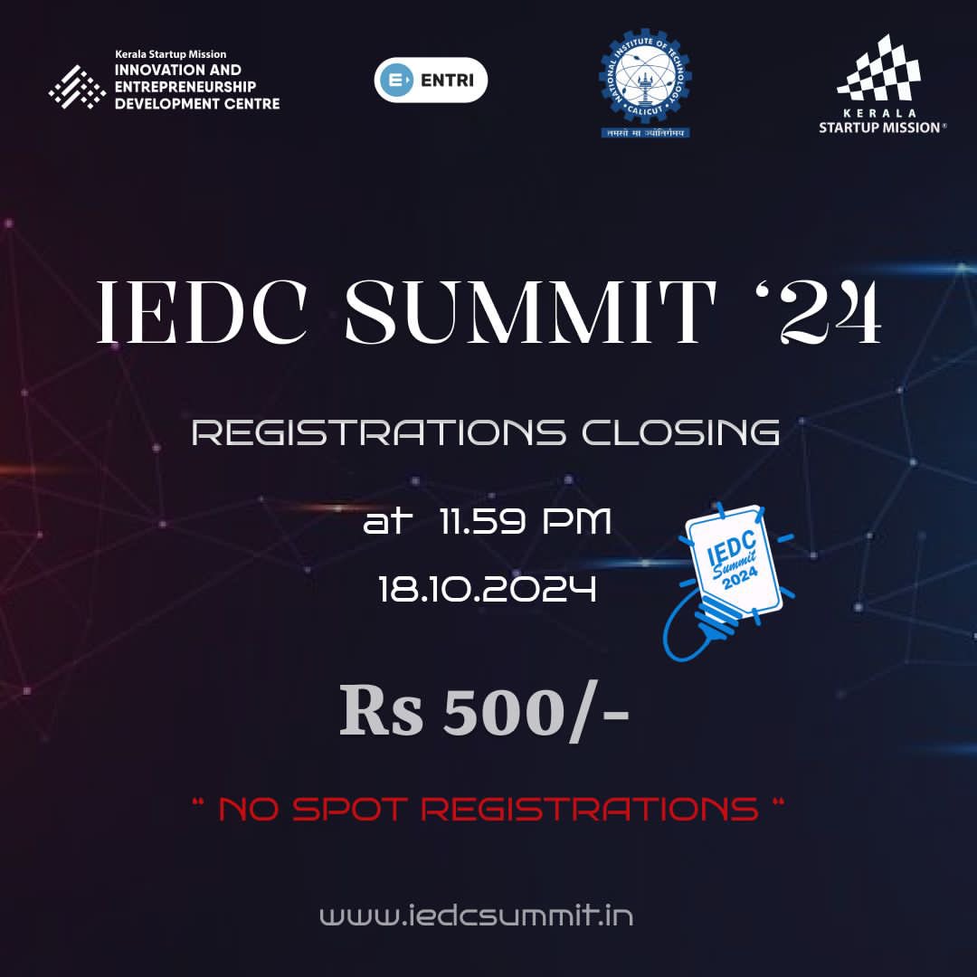 If you think you’ve missed your chance to witness the biggest innovation fest here’s something that will spark some joy 🎉

The registration for the IEDC Summit 2024 will remain open until 11:59 PM ⏲️ 

Grab your tickets before the clock runs out at: iedcsummit.in