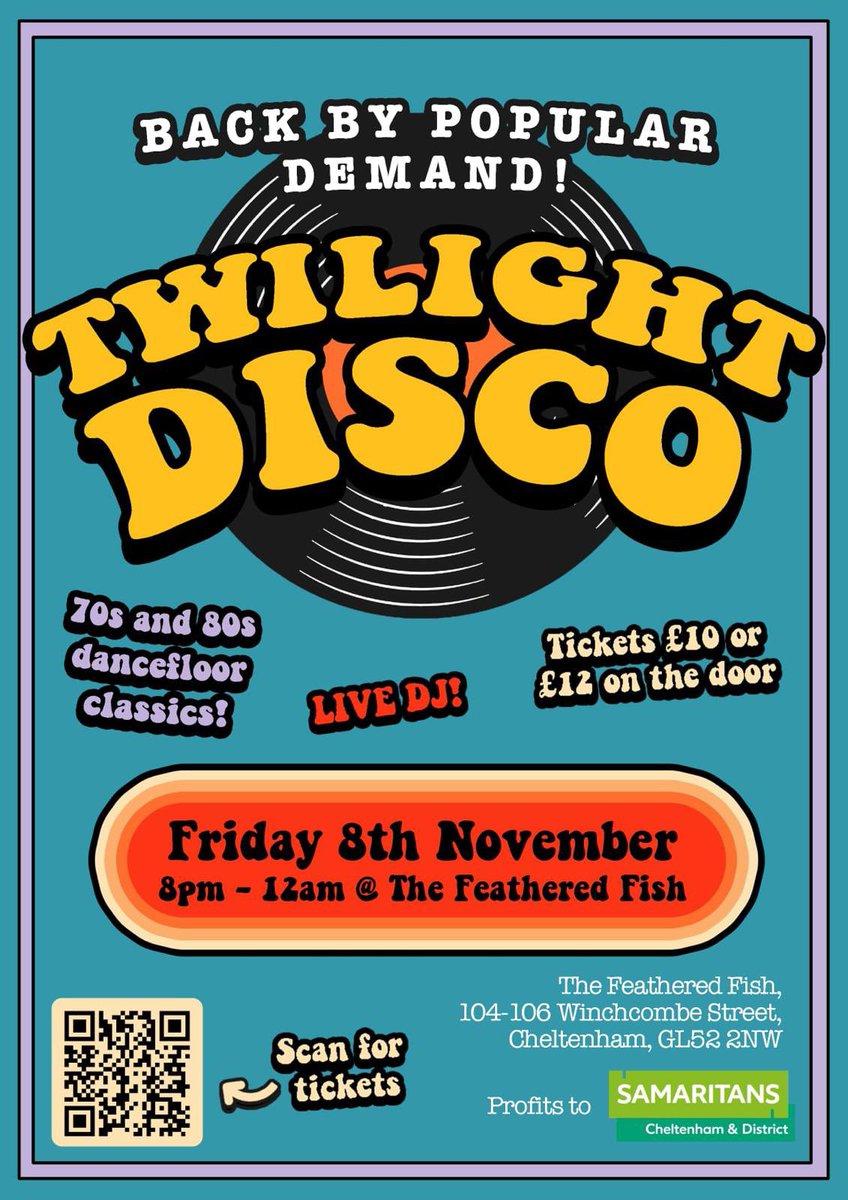Put your dancing shoes on and come along to our Twilight Disco on 8th November. 💃🏼🕺🏼

Get your tickets now: tickettailor.com/events/twiligh…