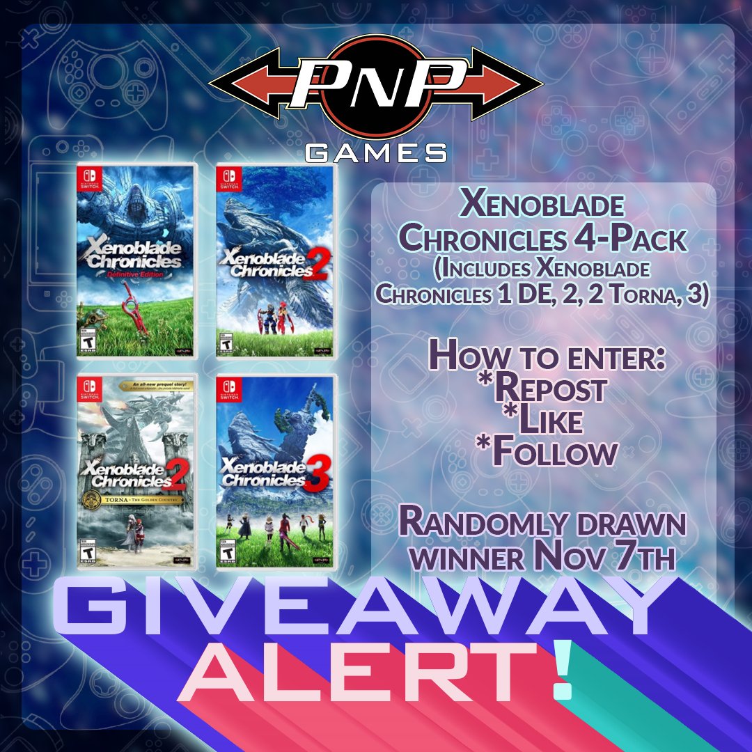 PNPGames's tweet image. GIVEAWAY ALERT -   

REPOST, LIKE, AND FOLLOW PNP GAMES for your chance to WIN a Xenoblade Chronicles 4-Pack (NTSC ESRB) for Nintendo Switch!

Includes Xenoblade Chronicles 1 DE, 2, 2 Torna, 3!
All now available at PNP Games!

#VideoGames #Canada #USA #Free #Giveaway #PNP…