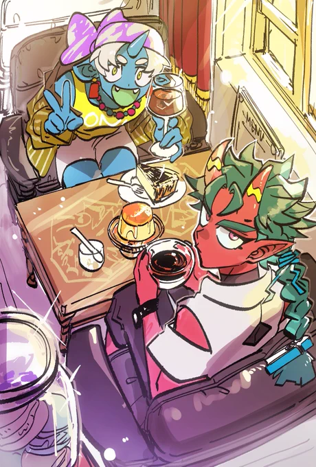 コーヒーショップに行ってかためのプリンを食べたよ絵 