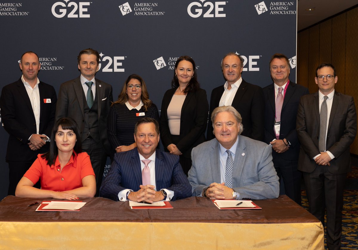 American Gaming Association (@americangaming) on Twitter photo Last week at #G2E2024, the AGA, <a href="/ECAssociation/">European Casino Assn</a>, and <a href="/BetGameCouncil/">Betting and Gaming Council</a> signed a memorandum of understanding to collaborate on key issues facing the global gaming industry, including illegal gambling, responsible gaming, innovation, and security.
Release ➡️ bit.ly/3U1W4AP Last week at #G2E2024, the AGA, <a href="/ECAssociation/">European Casino Assn</a>, and <a href="/BetGameCouncil/">Betting and Gaming Council</a> signed a memorandum of understanding to collaborate on key issues facing the global gaming industry, including illegal gambling, responsible gaming, innovation, and security.
Release ➡️ bit.ly/3U1W4AP