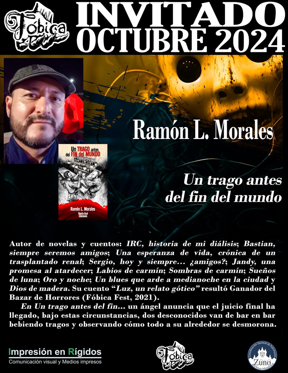 RamonLMorales's tweet photo. Mañana presentamos en Fóbica, mi nuevo libro Un trago antes del fin del mundo. 4 de la tarde en Casa Zuno. 
"Dios prometió contestar una pregunta antes de que cada uno sea juzgado. Si pudieras, ¿qué pregunta le harías?  Aunque esa respuesta haga temblar a tu corazón". https://t.co/YazRBD8guu