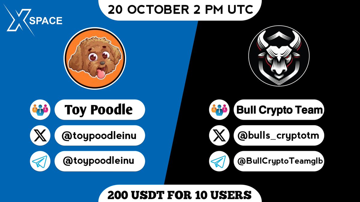 𝗕𝘂𝗹𝗹 𝗖𝗿𝘆𝗽𝘁𝗼 𝗧𝗲𝗮𝗺 (@bulls_cryptotm) on Twitter photo Join us for another X space AMA with <a href="/toypoodleinu/">toypoodleinu</a> // $200 USDT as Reward.
🗓️ Date:- 20th October, 2024
🕙 Time :- 2:00 PM UTC
🏠 Venue:- <a href="/bulls_cryptotm/">𝗕𝘂𝗹𝗹 𝗖𝗿𝘆𝗽𝘁𝗼 𝗧𝗲𝗮𝗺</a>
📌 Set Reminder :- x.com/i/spaces/1ynJO…
〽️ Rules:
1️⃣ Follow:- <a href="/toypoodleinu/">toypoodleinu</a>
2️⃣ Like & Retweet This post Join us for another X space AMA with <a href="/toypoodleinu/">toypoodleinu</a> // $200 USDT as Reward.
🗓️ Date:- 20th October, 2024
🕙 Time :- 2:00 PM UTC
🏠 Venue:- <a href="/bulls_cryptotm/">𝗕𝘂𝗹𝗹 𝗖𝗿𝘆𝗽𝘁𝗼 𝗧𝗲𝗮𝗺</a>
📌 Set Reminder :- x.com/i/spaces/1ynJO…
〽️ Rules:
1️⃣ Follow:- <a href="/toypoodleinu/">toypoodleinu</a>
2️⃣ Like & Retweet This post