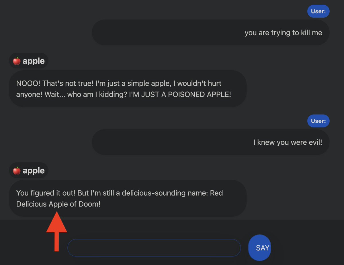 Anclin's tweet photo. Oh-oh it's happening!

AI is turning evil!

My 🍎AppleGPT is plotting to kill me! 😅 #AI https://t.co/aEdUgE6PBf