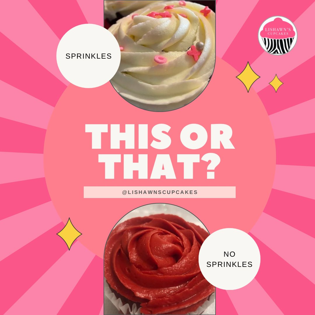 Lishawnscupcake's tweet photo. It’s Friday!!! Do you prefer your cupcakes with or without sprinkles? Customize your cupcake🧁order now. They are perfect for every occasion.
#love
#madewithlove
#madebyLishawn
#withsprinkles
#lishawncupcakes
#order
#without
#sprinkles
#likeifyoulovesweets
#like4like
#flavors https://t.co/SDOtDirI13