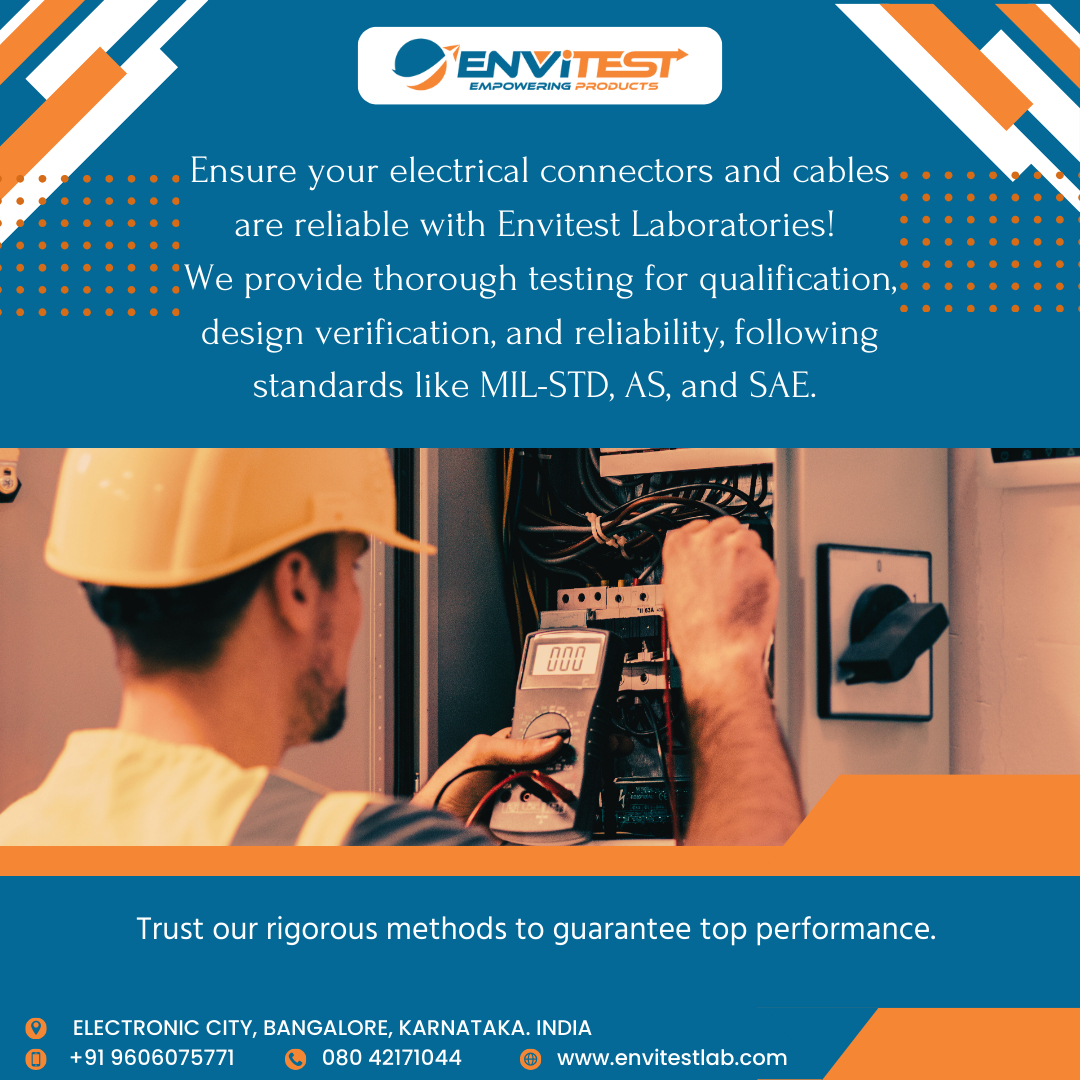 envitestlab's tweet image. Guarantee the reliability of your electrical connectors and cables with Envitest Laboratories. We offer comprehensive testing to ensure top performance and adherence to industry standards.

For more info visit: envitestlab.com

#ElectricalConnectors #EnvitestLab