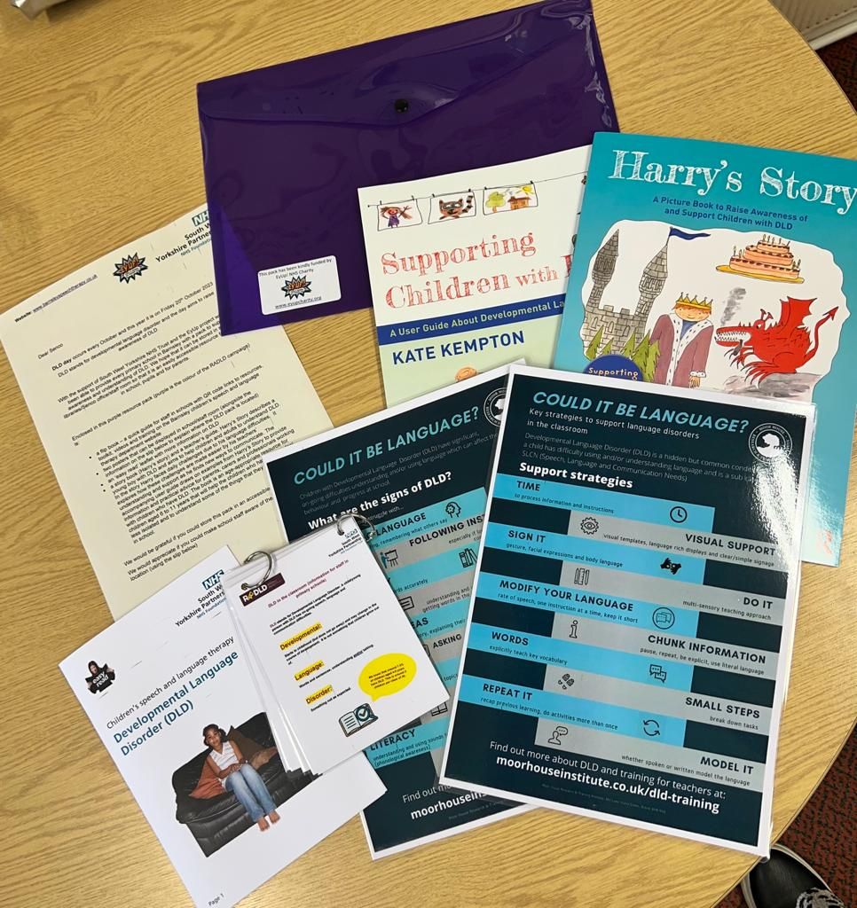 EyUpCharity's tweet image. Today is #DLDday where we raise awareness about developmental language disorder (DLD).

Last year, we awarded @BarnsleySCH with funding to create information packs for Barnsley schools to increase awareness and offer guidance on spotting DLD symptoms.😀🙌