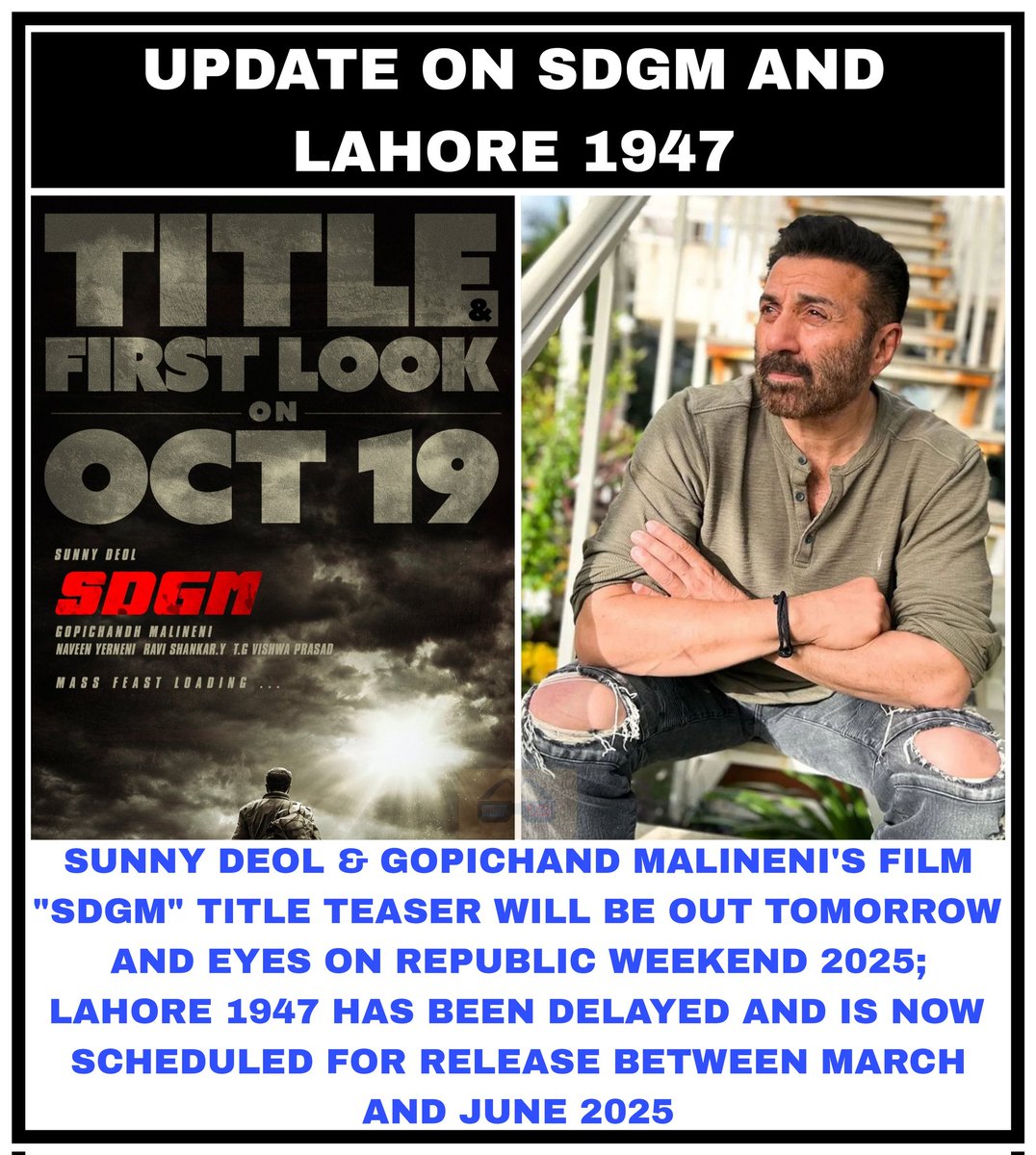 moviemanblogger's tweet photo. WHAT DO YOU THINK ABOUT THIS ???
.
.
#SunnyDeol #jatt #SDGM #gopichandmalineni #republicweek #republicweekend #aamirkhanproductions #AamirKhan #lahore1947movie #lahore1947 #rajkumarsantoshi #moviemanblogger
.
.
@moviemanblogger https://t.co/7nBCom0dXk