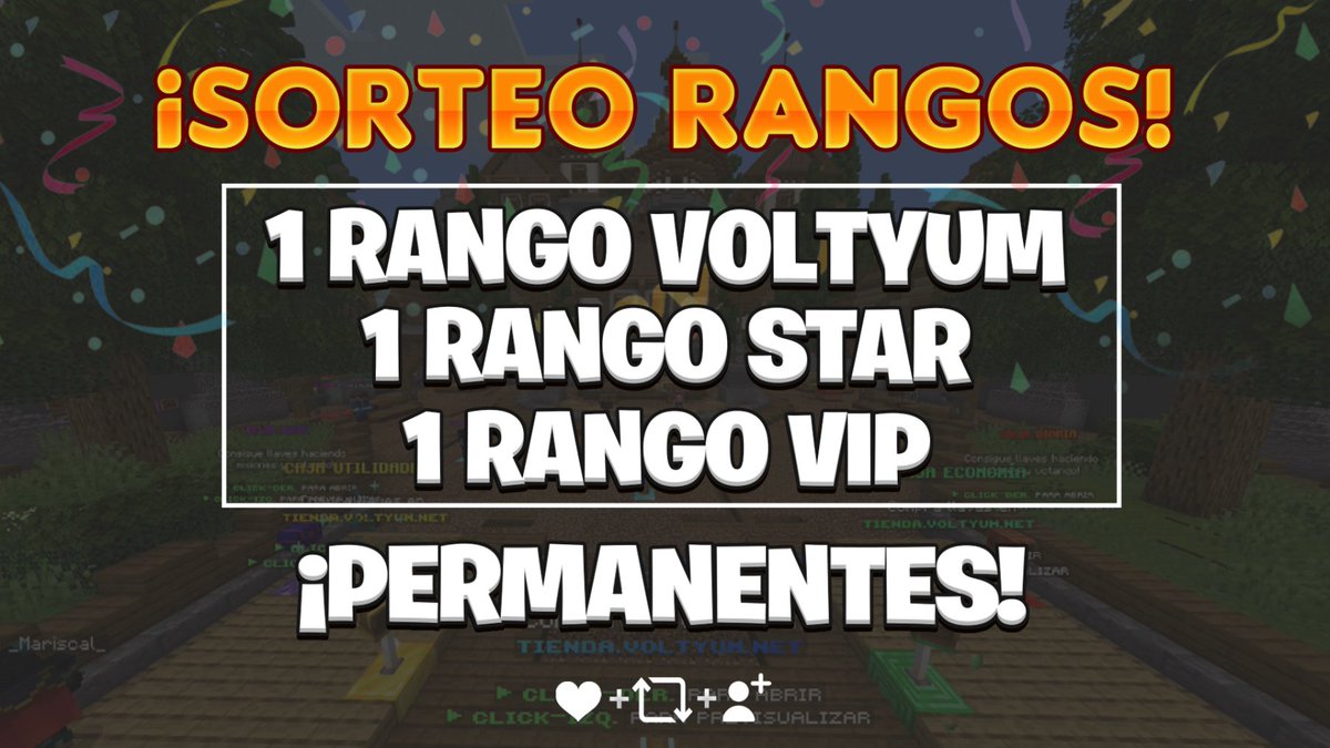 Voltyum's tweet image. 🎁 SORTEO DE RANGOS 🎉

Con la salida del Vanilla+ y por la gran acogida, vamos a repartir unos rangos para vosotros 🎁

⇨ Follow ✅
⇨ RT a este tweet 🔁
⇨ Y darle al Me Gusta ❤️

Resultados el 25/10/2024 
¡Mucha suerte a todos!