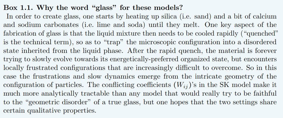 In case you ever wondered where the "glass" in "spin glass" comes from. This is a great survey btw.

"An informal introduction to the Parisi formula"
arxiv.org/abs/2410.12364