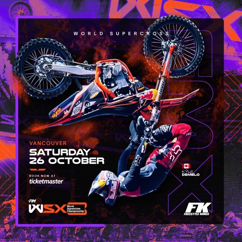 FIMWSX's tweet photo. The world-class Freestyle Kings will be blowing your minds at every round during the new season, starting at the #CanadianGP! 🤟🇨🇦
Tap below to get your tickets and see them in action LIVE!🚨
#FMX #WSX #SX #CanadianGP #Freestyle #FreestyleKings