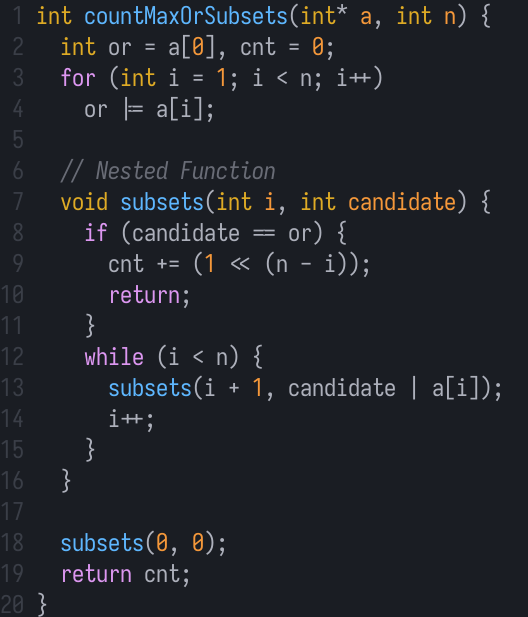 whym1here's tweet photo. There is support for nested functions in GNU C compilers (not supported by Standard C) . 

I just found out about it while solving today's LeetCode problem.

problem: https://t.co/Jh1Vmo2rGx
docs: https://t.co/S74cNuumbG https://t.co/woyzARBIwN