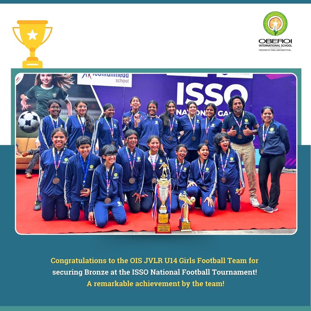 oismumbai's tweet photo. What an incredible performance by the OIS teams at the ISSO National Football Tournament! From fierce tackles to unstoppable teamwork, both OGC &amp; JVLR gave it their all. OGC brought home the Champions Trophy, and JVLR secured a proud 3rd place finish. https://t.co/CoXdRRzK3V