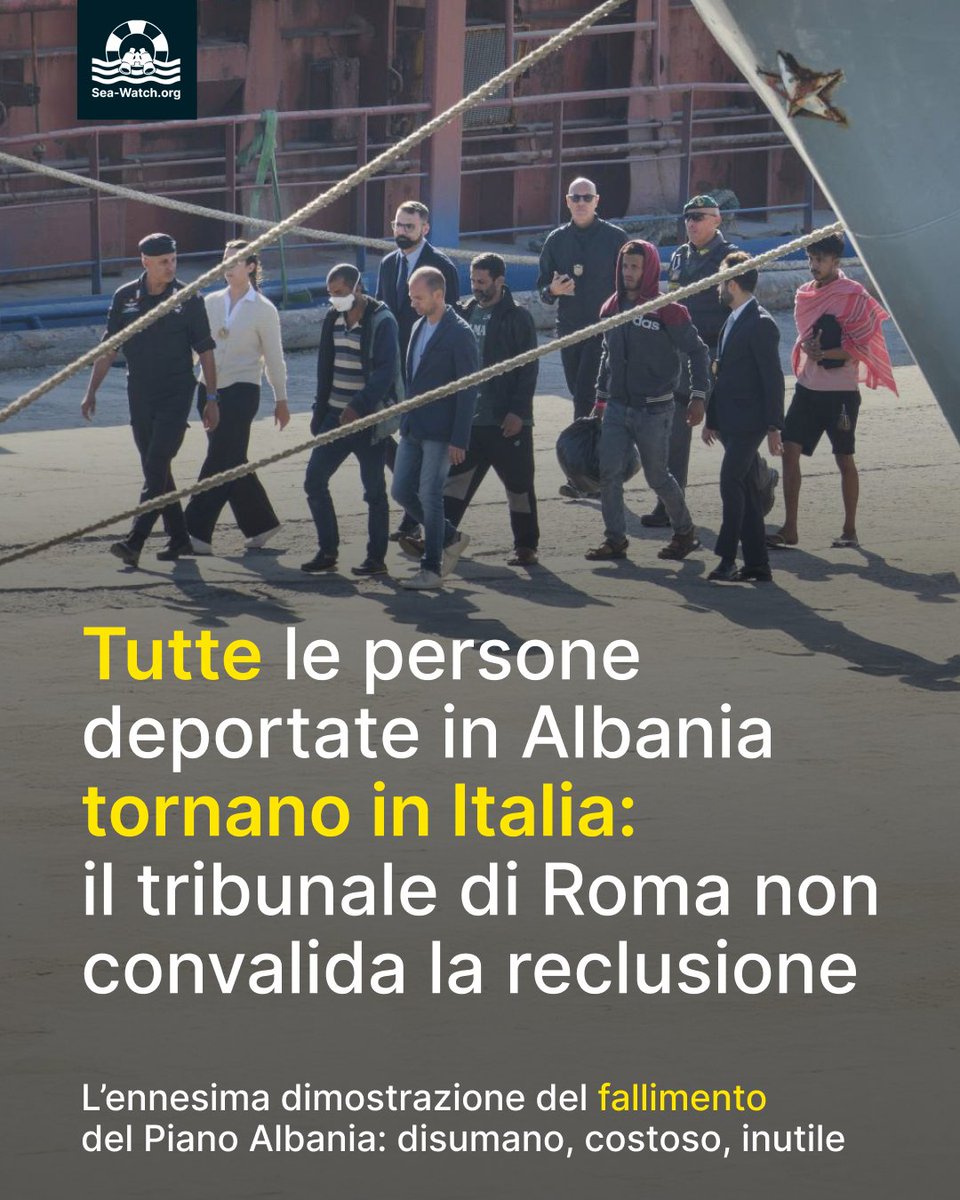 Il tribunale di Roma non ha convalidato il trattenimento delle restanti 12 persone nel campo di Gjader, in Albania. Tutte le 16 persone dovranno così tornare in Italia. L'intero show mediatico organizzato dal governo Meloni si scontra contro il diritto nazionale e internazionale.