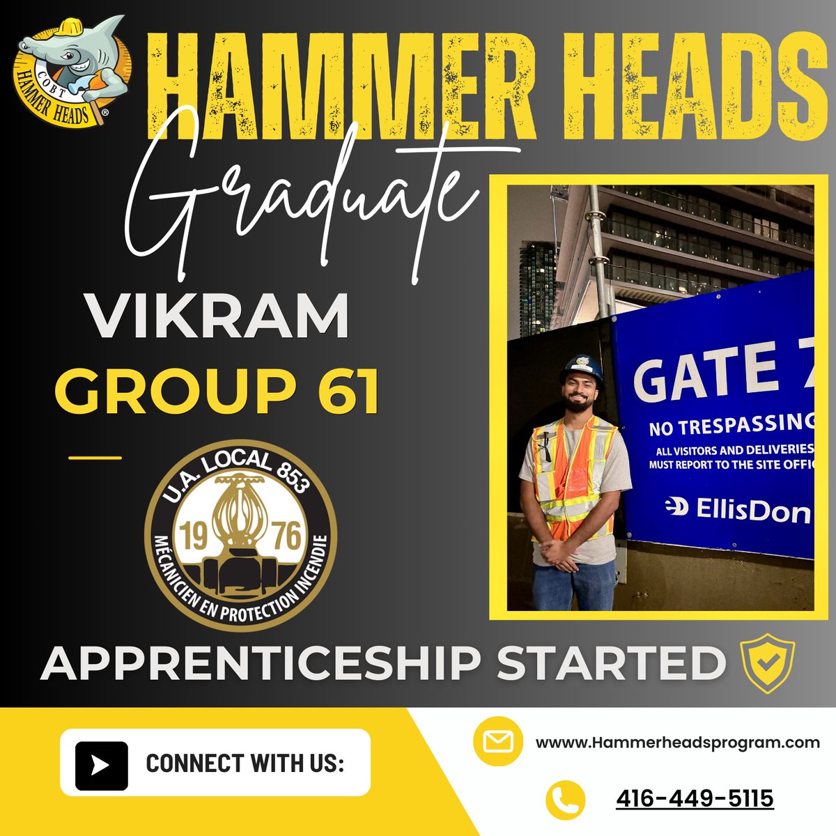 COBTHammerHeads's tweet image. Meet Vikram from Group 61 who just started his apprenticeship with @ualocal853 working for #ActiveFireProtection on an @Ellisdon site. Thank you to our partners @Boltfoundation for helping us change lives.
#Apprenticeship #Toronto #GTA #Construction