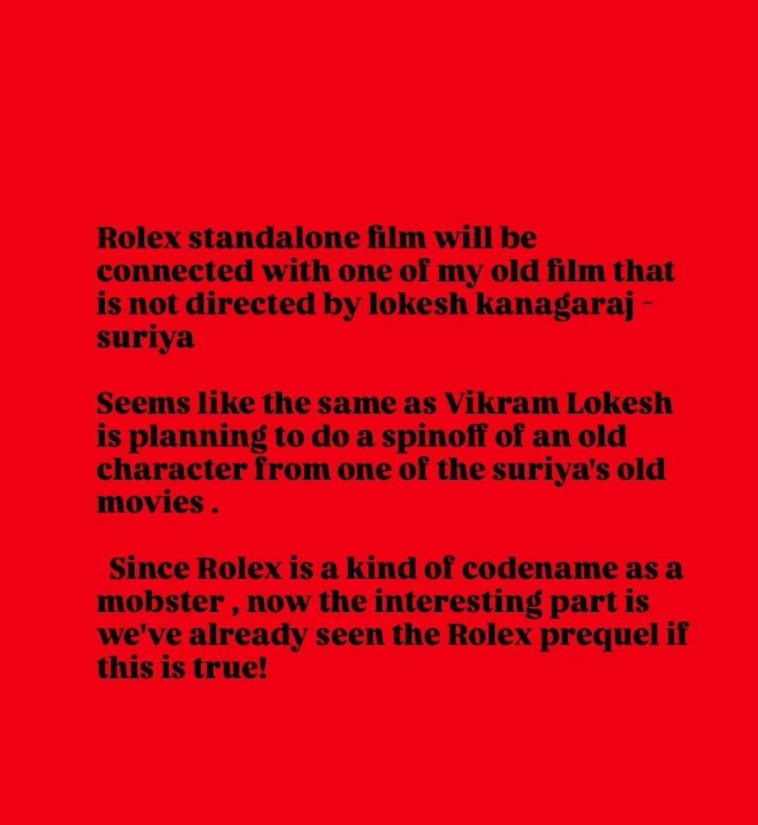 CINEMASC0PE's tweet photo. The buzz 🔥🔥🔥
#LCU #rolex #surya #surya45 #TVK_maanadu #lokeshkanagaraj https://t.co/49BPxl1QHP