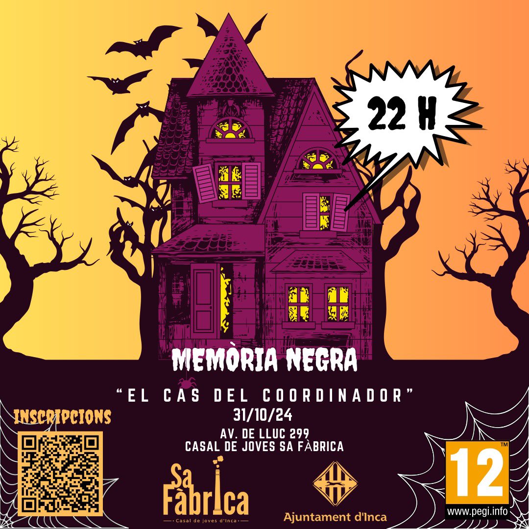 🎃NIT DE LES ÀNIMES🎃
Us hem preparat dos plans que no us podeu perdre.
1-Nit de les ànimes: tallers temàtics, concurs de disfresses, photocall, cercavila amb les alumnes de lightsoncompany i l’actuació de calderon_dj.
2-Memòria negra “el cas del coordinador”, gimcana del terror.