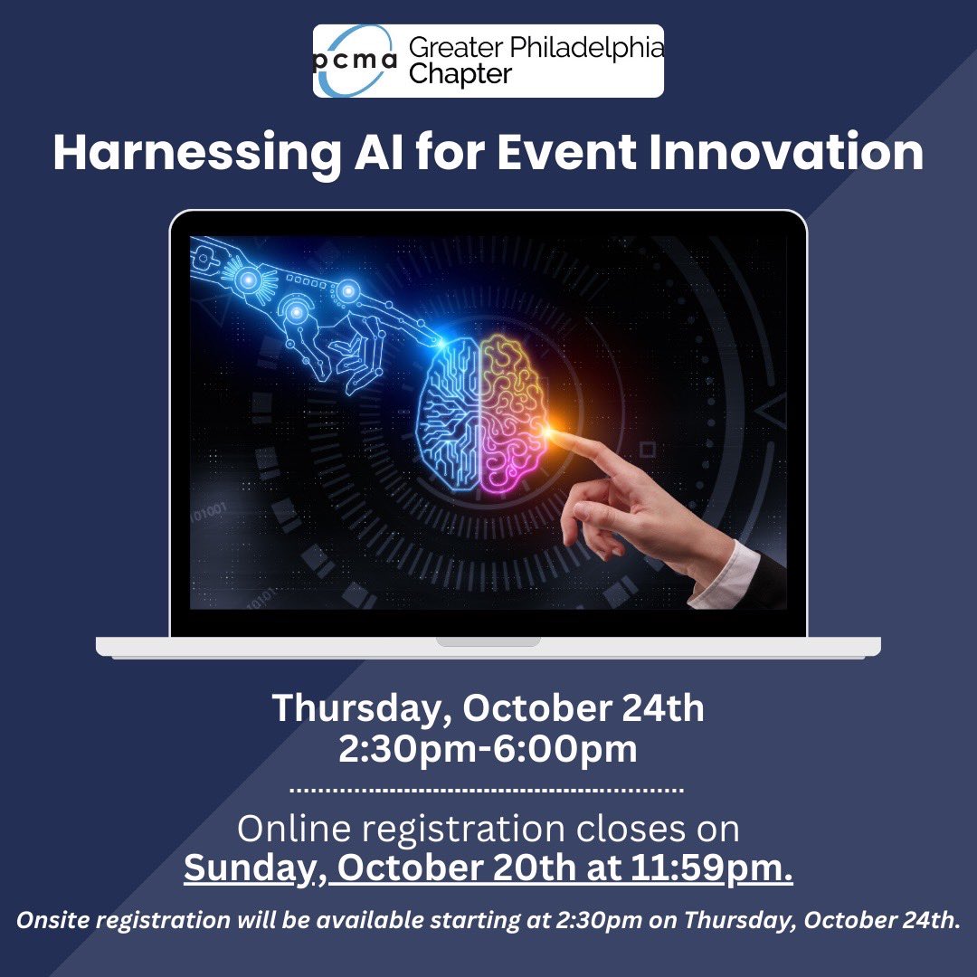 PCMAPHL's tweet photo. Make sure to register for the PCMA PHL education and networking event on Thursday, October 24th! 

Visit https://t.co/q4TnUSPGaG to register before reg closes on Sunday, October 20th at 11:59pm.

Onsite reg will be available at the event, but rates increase after Sunday. https://t.co/Ptvf5i15B5