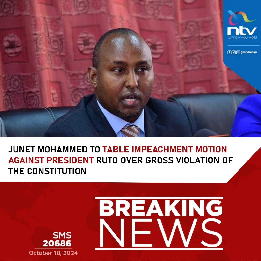 BREAKING NEWS: Junet Mohammed to table impeachment motion against president William Ruto over Gross violation of the constitution. Things are boiling nicely.