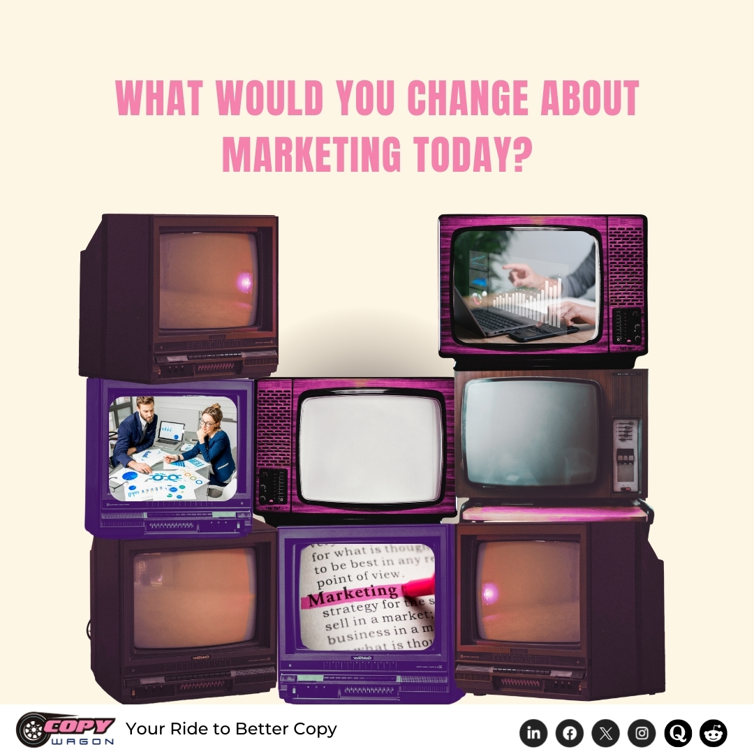 CopyWagon's tweet photo. If you could change one thing about marketing, what would it be? Some ideas I’ve heard include fostering open communication with consumers, making ads feel like personalized recommendations, and simplifying language to be more accessible.

#MarketingTrends #ConsumerTrust https://t.co/qiLk9ImUyx
