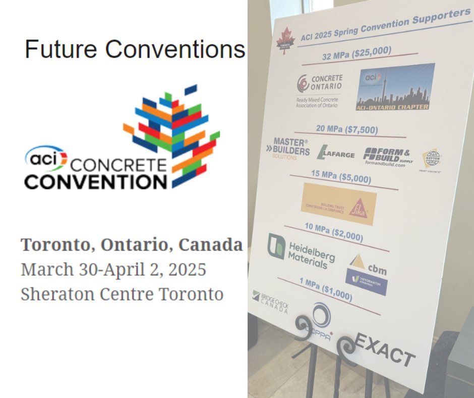 Contribute to advancement.
Stay on the leading edge of knowledge &amp; innovation.

Concrete Ontario is a proud supporter of <a href="/ConcreteACI/">AmericanConcreteInst</a>  's spring Toronto convention.

Mark it on your calendars ... and reach out to ACI Ontario Chapter at aciontario.com to sponsor.