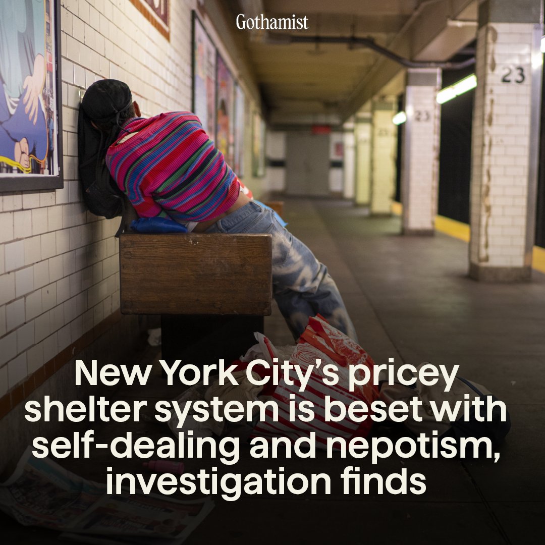 Gothamist's tweet image. A new report by city investigators is accusing New York City's shelter multibillion-dollar shelter system of nepotism, self-dealing and executives earning sky high salaries.

Read more: bit.ly/4033FTs
