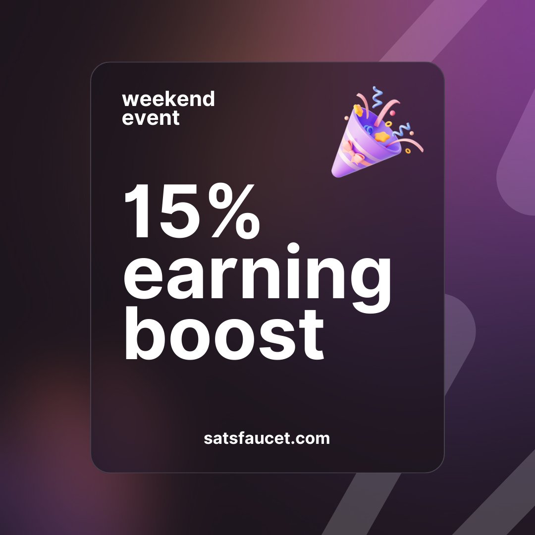satsfaucet's tweet photo. Weekend event starting soon!
#SatsFaucet #StackSats #EarnSats #EarnBitcoin #BitcoinReward #BitcoinFaucet #LightningNetwork https://t.co/QlAG4Pn6tQ