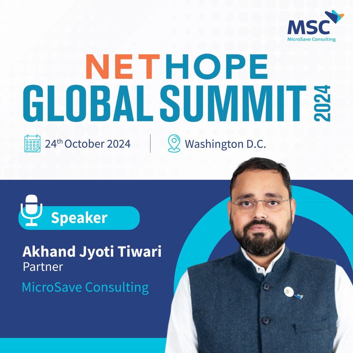MicroSave's tweet photo. @akhandjtiwari, Partner at @MicroSave, will be at the NetHope Global Summit on 24th October. Akhand will lead an engaging workshop that addresses the crucial challenges of driving digital adoption in low- and moderate-income (LMI) communities. This session will explore innovative solutions to help us achieve #DigitalInclusion, from fostering trust to building effective learning ecosystems.

Register for the workshop today 👉 https://t.co/R8VjBTUVtX

#NetHopeSummit2024 #DigitalEmpowerment