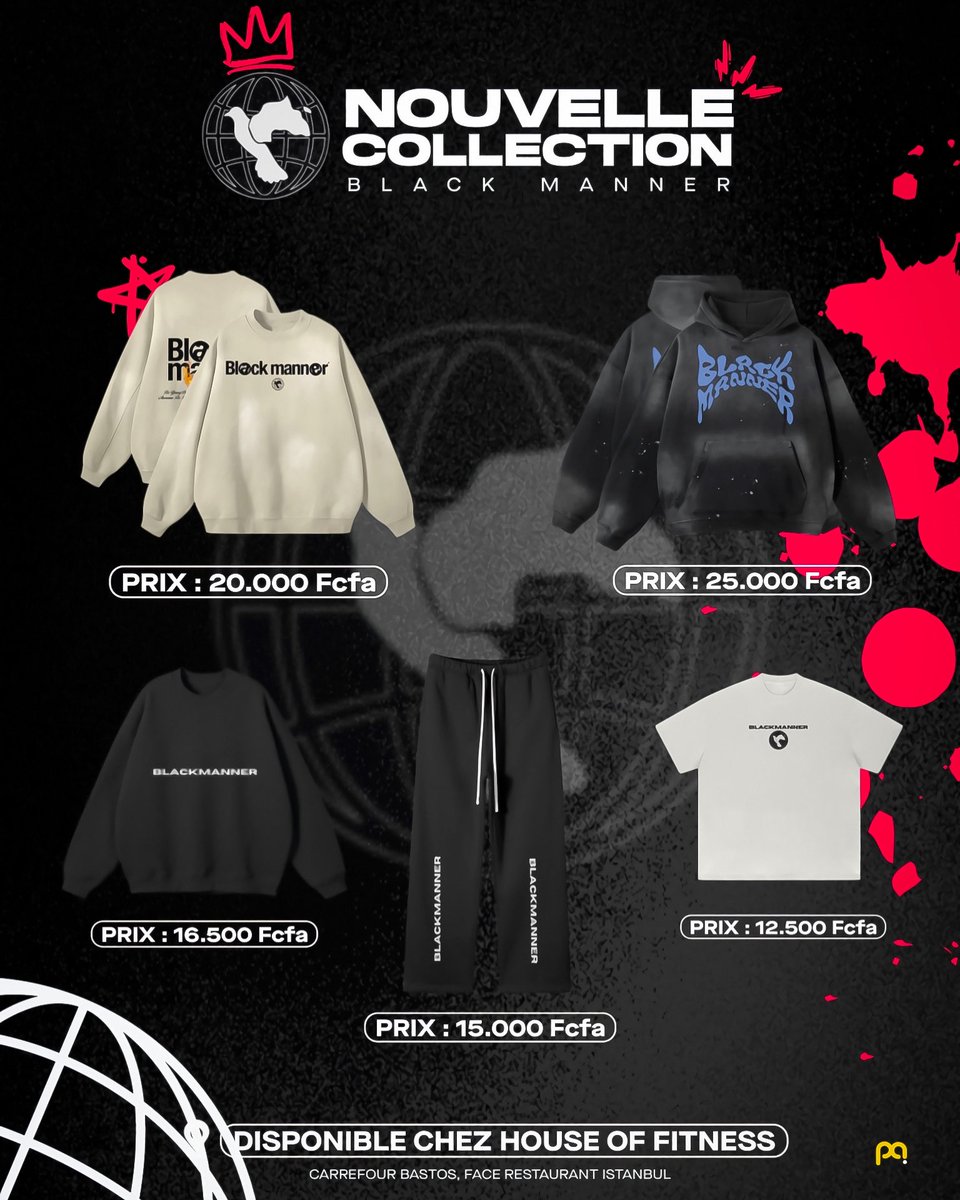meka_charles's tweet photo. 🚨 NOUVEL ARRIVAGE EXCLUSIF CHEZ BLACKMANNER 🚨

Nous sommes ravis de vous annoncer l’arrivée de nouveaux articles exclusifs @black_manner ! 🔥 
Ces pièces uniques sont disponibles dans notre point de vente HOUSE OF FITNESS (Carrefour Bastos, Yaoundé).

🆘 MAX DE RT ‼️ https://t.co/lgxQGnwPee