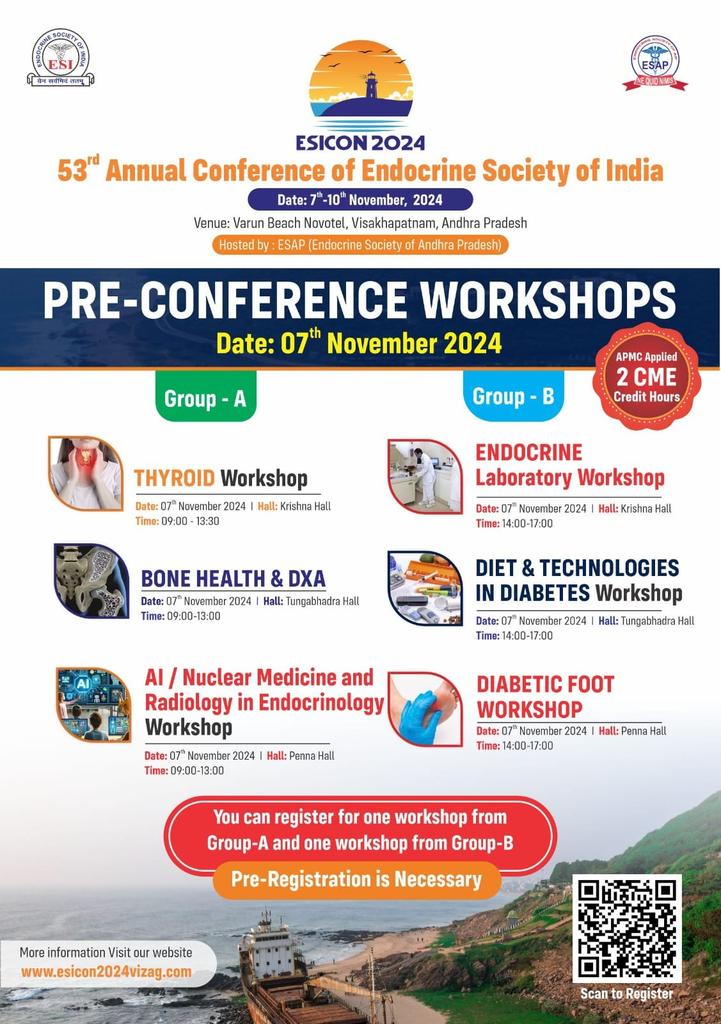 Endocrine Enrichment ⛳

Join us at Vizag for  Wonderful Preconference Workshops 🙋

esicon2024vizag.com

<a href="/hariendo/">KVS Hari Kumar</a> <a href="/KapoorNitinDr/">Dr Nitin Kapoor</a> <a href="/deepduttaendo/">Dr. Deep Dutta</a> <a href="/SanjayKalraDr1/">Dr Sanjay Kalra</a> <a href="/karthik2k2/">Karthik Balachandran</a> <a href="/omlakhani/">Dr. Om Lakhani, MD, DNB (ENDO)</a> <a href="/Unnikri/">Unnikrishnan AG</a> <a href="/drmathewjohn/">Mathew John</a> <a href="/JubbinJacob/">Jubbin Jacob</a> <a href="/monty_doc/">Dr Mohan T Shenoy</a> <a href="/omlakhani/">Dr. Om Lakhani, MD, DNB (ENDO)</a> <a href="/mvramamohan/">Dr M V Rama Mohan</a> <a href="/AskDrShashank/">Dr. Shashank Joshi</a> <a href="/ANI/">ANI</a>