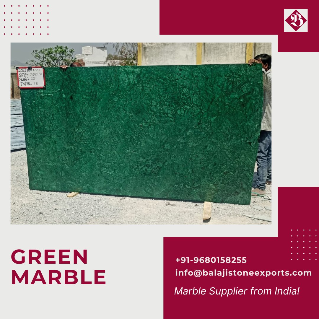 ExportBalaji's tweet photo. Green Marble Slabs, Polished.
We, Balaji Stone Export, are a leading manufacturer and exporter of natural stones in India. 

To import, please contact us at:
📧info@balajistoneexports.com
📞+91-9680158255
#marble #naturalstone #construction #buildingmaterial #landscaping #paving https://t.co/99KBWrVYKI
