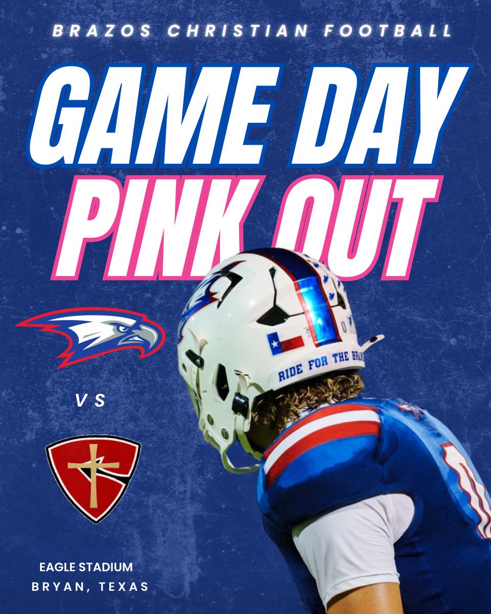 brazos_football's tweet photo. 🏈 GAME DAY!!! PINK OUT!!!
🆚 Central Texas Christian 
🏟️Eagle Stadium
📍Bryan, Tx
⏰ 7:00
🎟️ https://t.co/oVmpmBlmcN
📺 https://t.co/UOjrVkWK9h

#PINKOUT | #BreastCancerAwareness | #RFTB | #EAT https://t.co/5vnQ6BrQA3