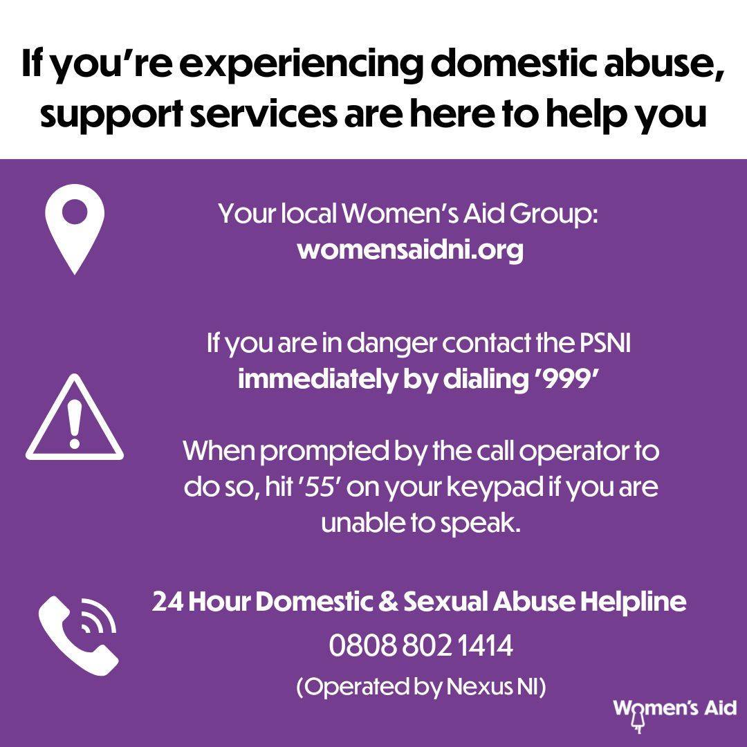 WomensAidNI's tweet photo. This week there has been a lot of media focus on domestic abuse and violence against women in NI.

It's important you know that support services are here if you ever want to talk.

For more information on accessing support please visit: https://t.co/jJHBHUZhlW https://t.co/SaUzYaq7Oi